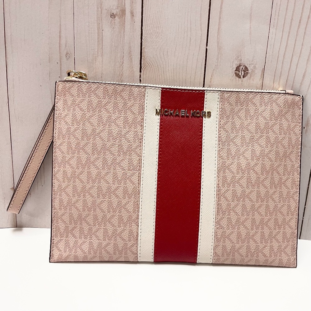 NEW Michael Kors Center Stripe Signature Wristlet